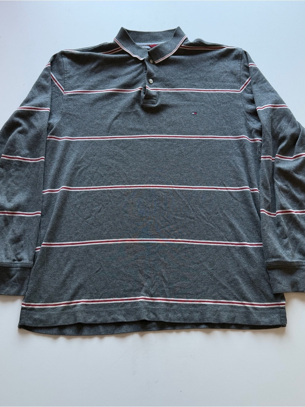 Tommy Hilfiger Charcoal Long Sleeve Polo with Pink & White Stripes